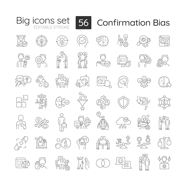 Confirmation bias linear big icons set