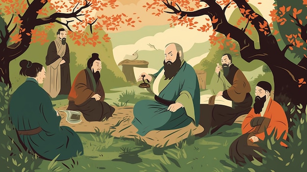 Confucius teaching curious students