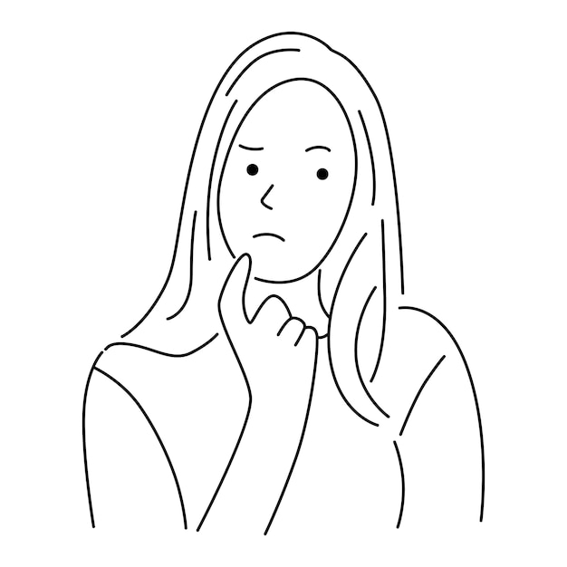 Vector confused, doubtfull expression young woman