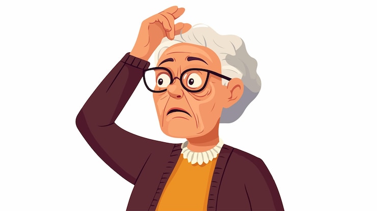 Vector confused grandmother in quandary props up pensioner in dilemma