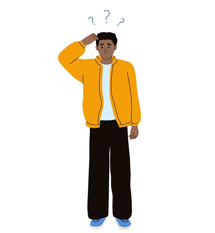 Vector confused man is scratching his head and thinking puzzled man contemplation flat vector illustration