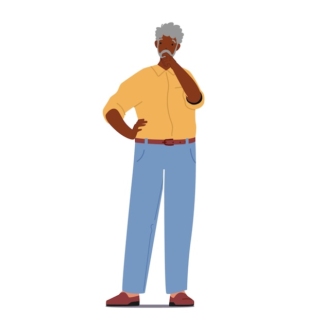 Confused Old Male Character Forget or Trying to Remember Something Isolated on White Background Forgetful Senior Man Suffer of Alzheimer Disease Senility Dementia Cartoon People Vector Illustration