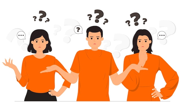 Vector confused people, full of question marks illustration