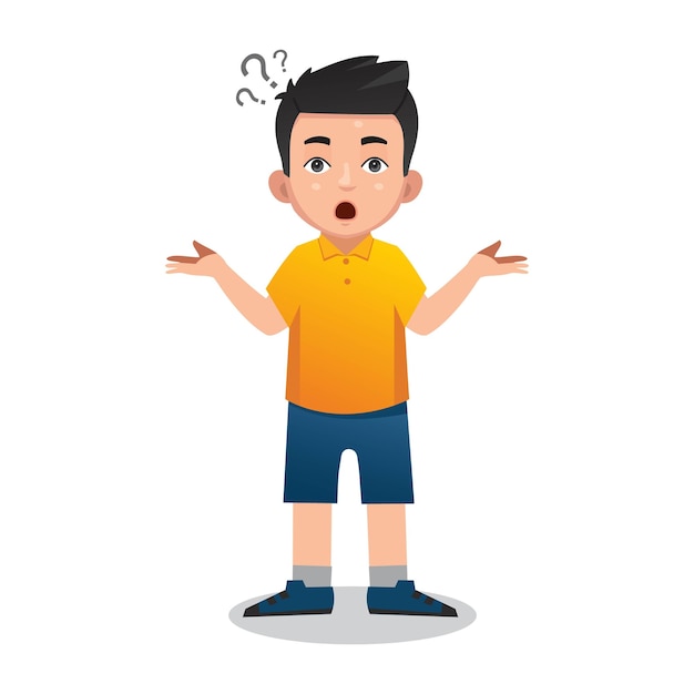 Confused and thinking boy illustration with question mark