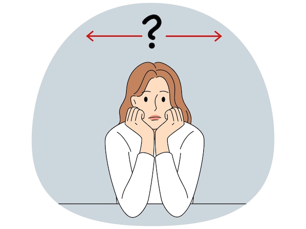 Confused woman feel distressed thinking of choosing right direction Frustrated female decide which way to go Dilemma and career choice Vector illustration