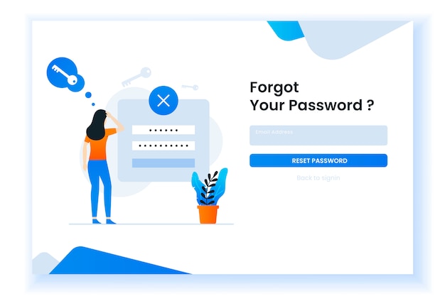 Vector confused woman forgetting her password illustration for web page