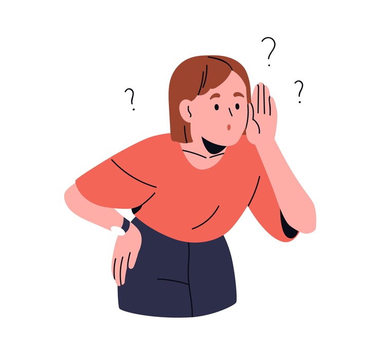 Vector confused woman questioning with puzzled face expression curious surprised amazed female character in confusion asking listening wondering flat vector illustration isolated on white background