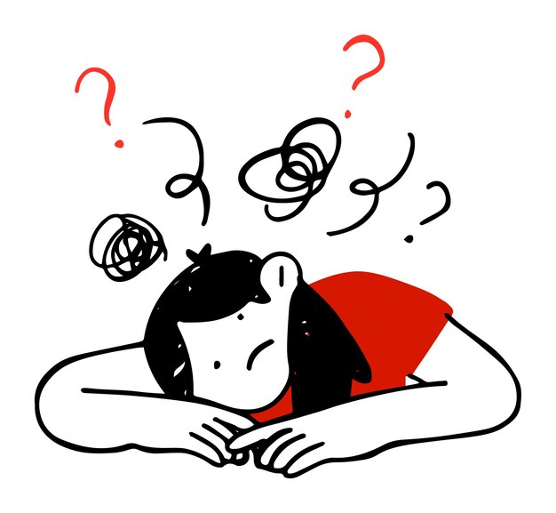Vector confused woman with question marks illustration