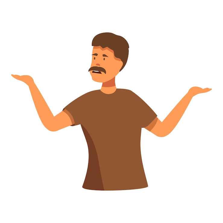 Vector confused young man shrugging his shoulders spreading hands