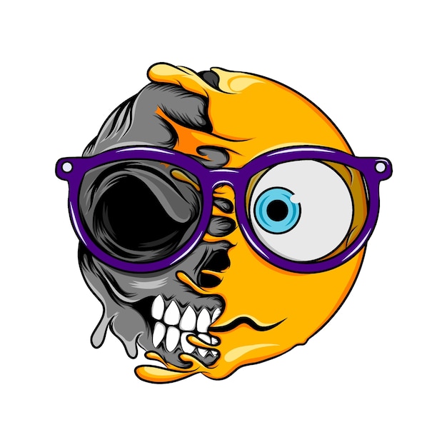 confusion expression with eyeglasses changes to normal laugh eyeglasses death skull emoticon