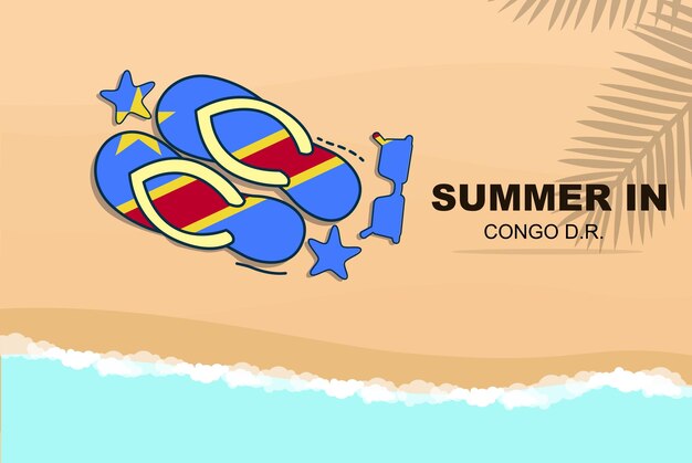 Congo Democratic Republic summer holiday vector banner beach flip flops sunglasses starfish