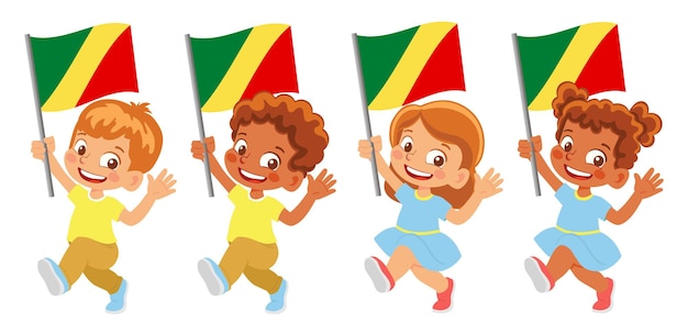 Congo flag in hand. children holding flag. national flag of congo