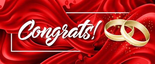 Vector congrats lettering with rings in frame