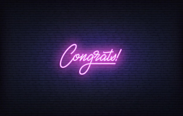 Congratulazioni al neon. modello di congratulazioni scritte al neon incandescente.