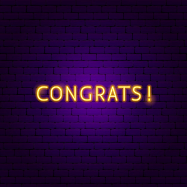 Congrats neon sign. vector illustration of celebration promotion.