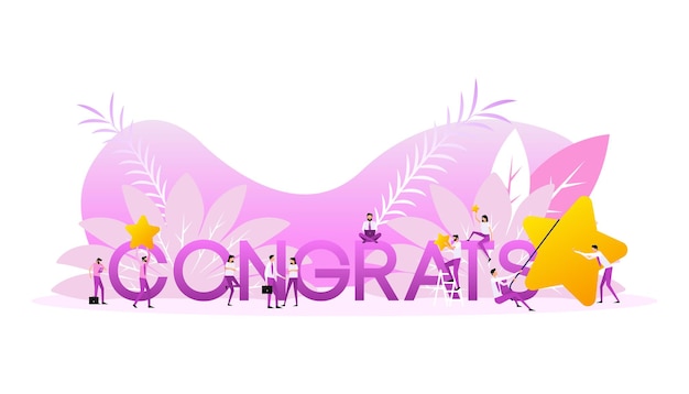 Vector congrats sign people in flat style team concept business concept