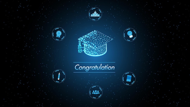 Congratulation Get a degree icon blue background Technology, Vector