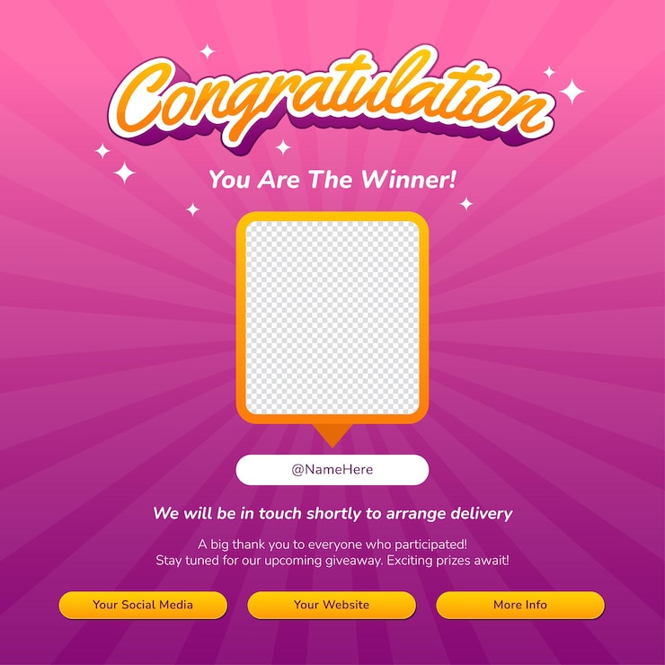 Congratulation giveaway winner announcement for social media marketing program or brand activation