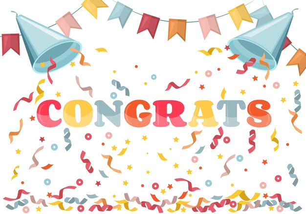 Vector congratulation. set of illustrations and events with confetti and ribbons. party, ribbon, fireworks,