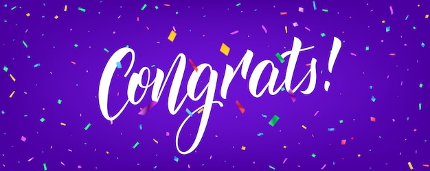 Vector congratulations banner with confetti and congrats lettering