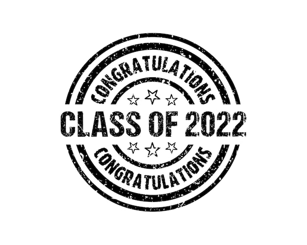 Congratulazioni classe 2022 design del timbro di gomma del grunge di laurea su sfondo bianco