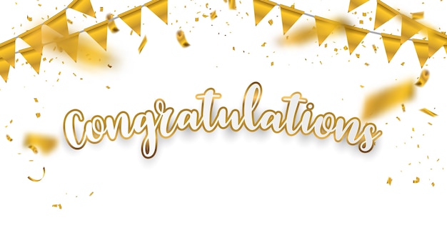 Vector congratulations gold celebration background with confetti.