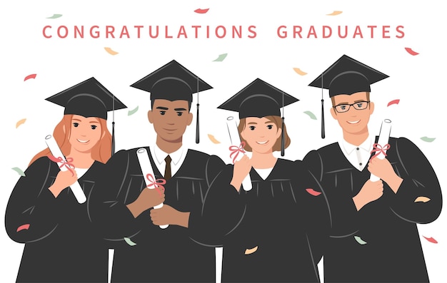 Congratulations graduates. Group of happy students-graduates university or college