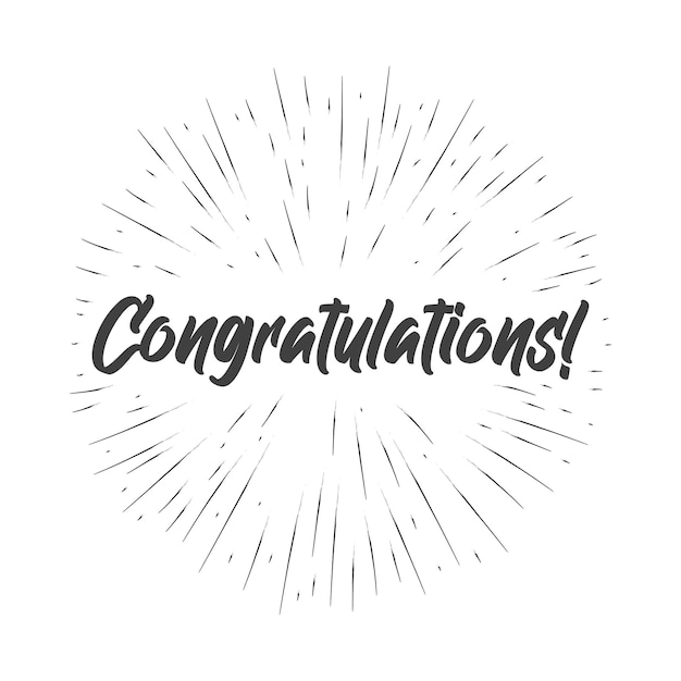 congratulations handwritten lettering with star burst circle frame