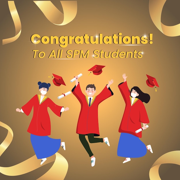 Vector congratulations happy school graduation spm