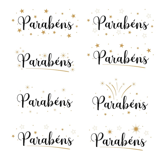 Vector congratulations in portuguese black with gold