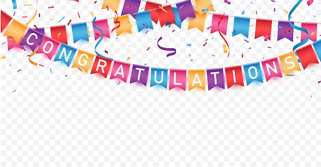 Congratulations sign letters banner with  confetti