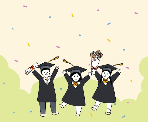 Congratulations on your graduation and hooray illustration set Bouquet diploma graduation cap