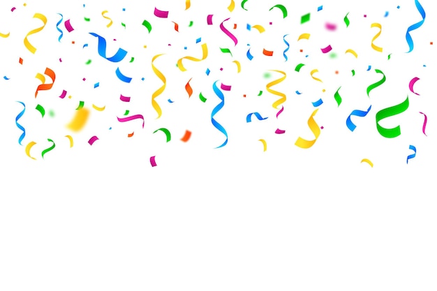 Congratulatory background with colored confetti and serpentine vector illustration