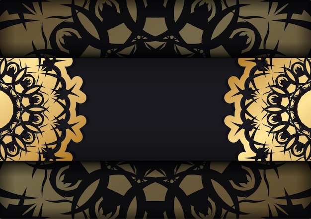 Поздравительный флаер черного цвета с роскошным золотым узором готов к печати.