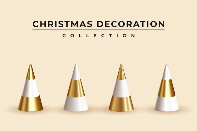 Conical Abstract Gold Christmas Trees decoration collection in gold and white