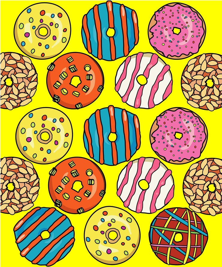Conjunto de donas de colores vector
