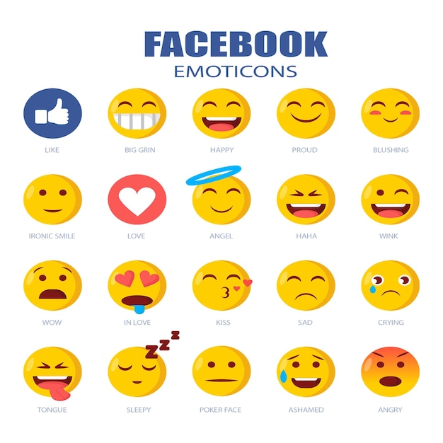 Vector conjunto de emoticons do facebook instagram whatsapp