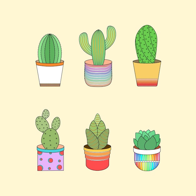Вектор conjuntos de ilustraciones vectoriales de cactus