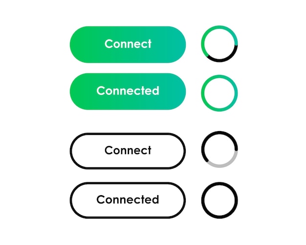 Connect and connected button set. Vector illustration