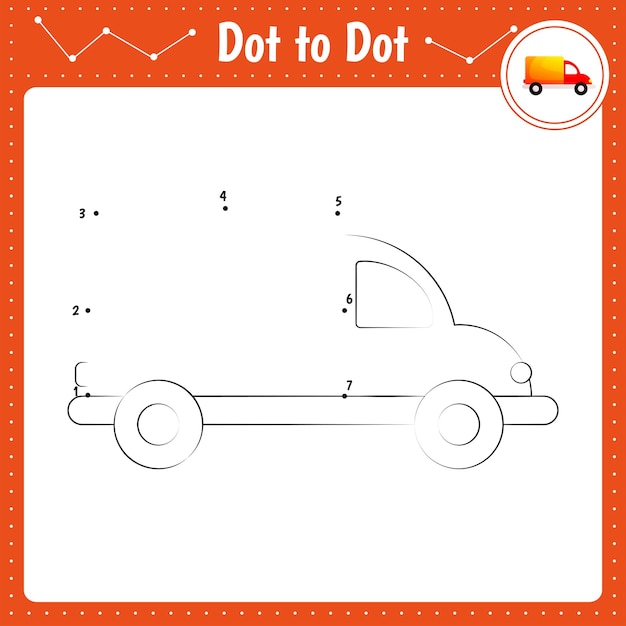 Connect the dots Car Vehicle Dot to dot educational game Coloring book for preschool kids activity worksheet
