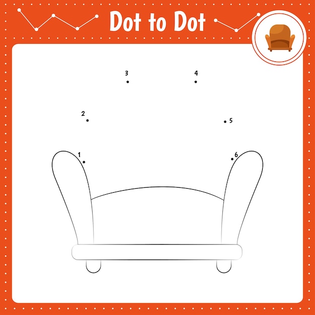 Connect the dots Chair Furniture Dot to dot educational game Coloring book for preschool kids activity worksheet
