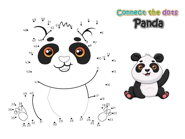 Unisci i punti e disegna simpatico cartone animato panda gioco educativo per bambini illustrazione vettoriale con personaggi animali cartoni animati