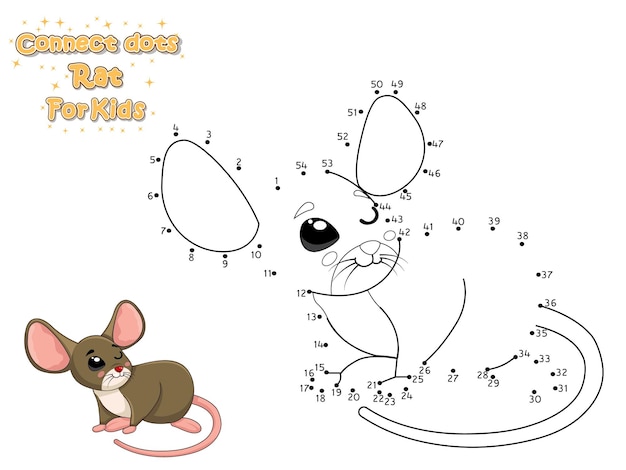 Connect The Dots and Draw Cute Cartoon Rat. Educational Game for Kids. Vector Illustration With Cartoon Animal Characters