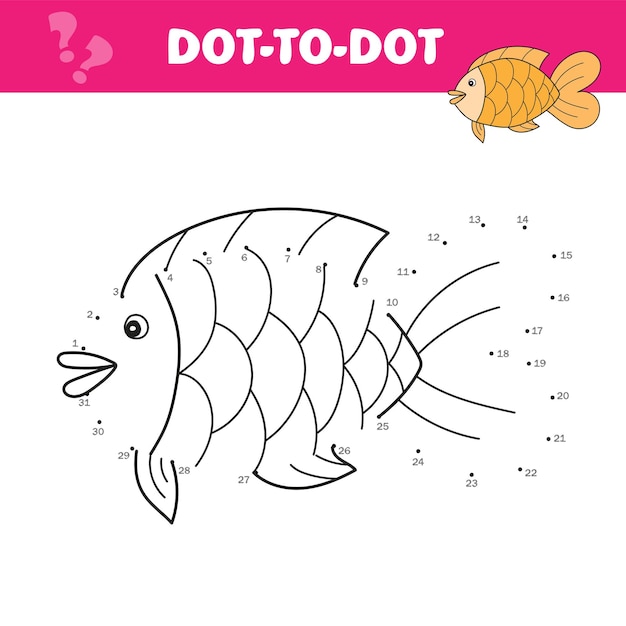 Unisci i puntini e disegna un simpatico pesce. gioco di numeri per bambini. illustrazione vettoriale