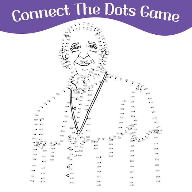 Connect the dots draw game kids puzzle work sheet famous people vector