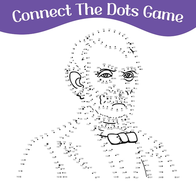 Connect the dots draw game kids puzzle work sheet famous people vector