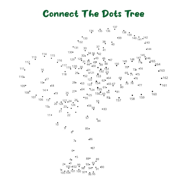 Connect The Dots and Draw tree coloring page, Educational Game for Kids. line drawing for kids,