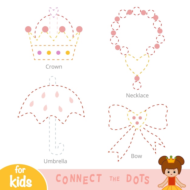 Connect the dots education game for children Princess Accessory Set Umbrella Crown Necklace Bow