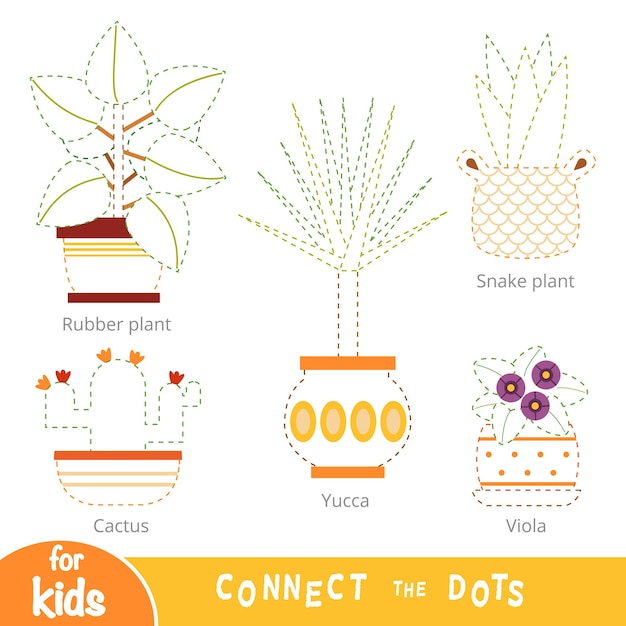 Connect the dots education game for children set of houseplants