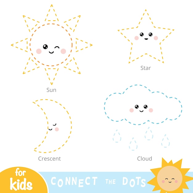 Connect the dots education game for children Set of nature items